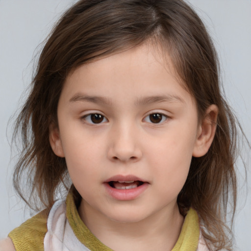 Neutral white child female with medium  brown hair and brown eyes