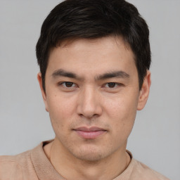 Neutral asian young-adult male with short  brown hair and brown eyes