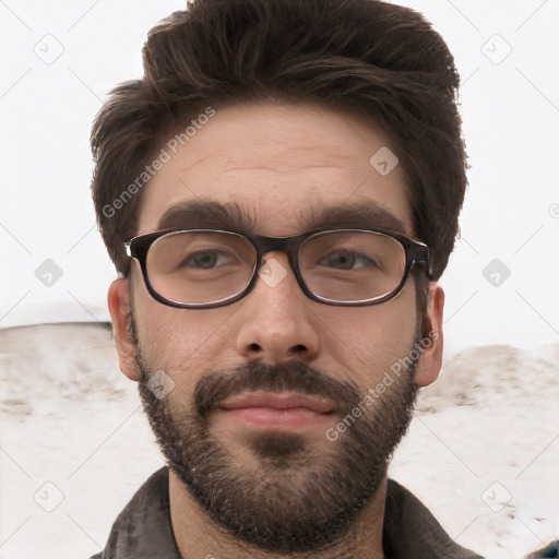 Neutral white adult male with short  brown hair and brown eyes