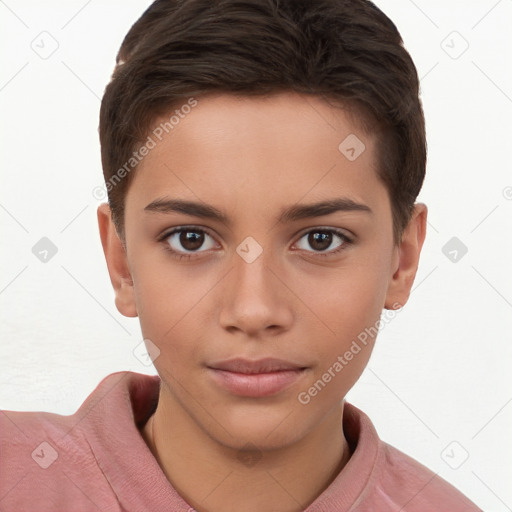 Neutral white child female with short  brown hair and brown eyes