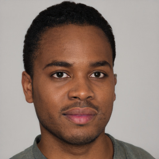Neutral black young-adult male with short  brown hair and brown eyes