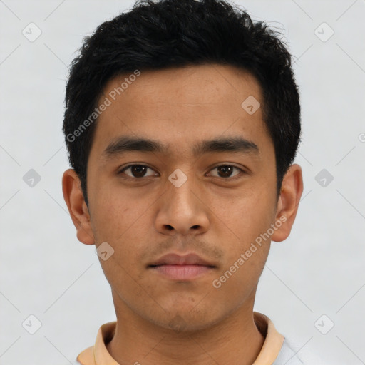 Neutral asian young-adult male with short  black hair and brown eyes