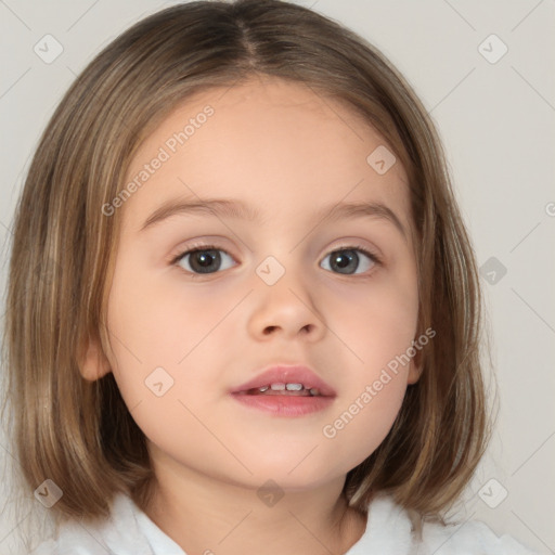 Neutral white child female with medium  brown hair and brown eyes