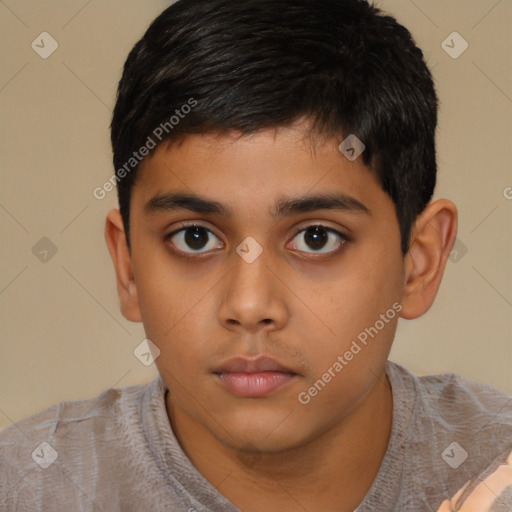 Neutral asian child male with short  brown hair and brown eyes