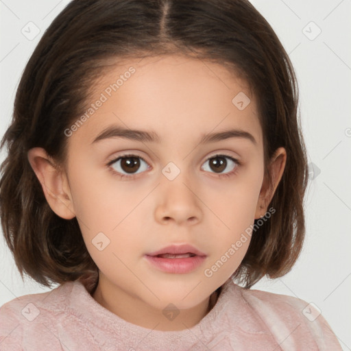 Neutral white child female with medium  brown hair and brown eyes