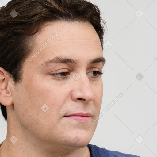 Neutral white adult male with short  brown hair and brown eyes