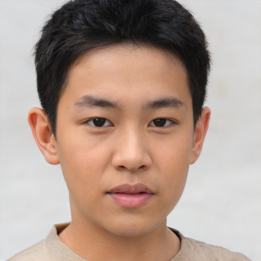 Neutral asian young-adult male with short  brown hair and brown eyes