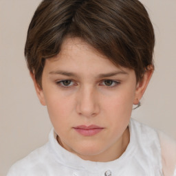 Neutral white young-adult female with short  brown hair and brown eyes