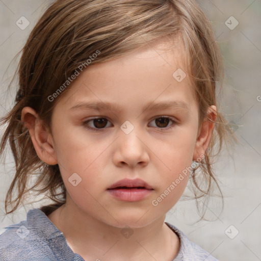 Neutral white child female with medium  brown hair and brown eyes