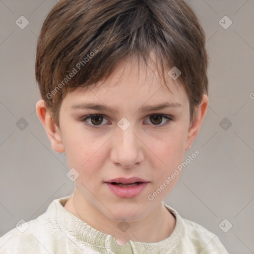 Neutral white child female with short  brown hair and brown eyes