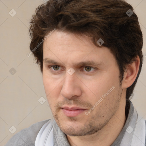 Neutral white adult male with short  brown hair and brown eyes