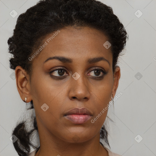 Neutral black young-adult female with short  brown hair and brown eyes