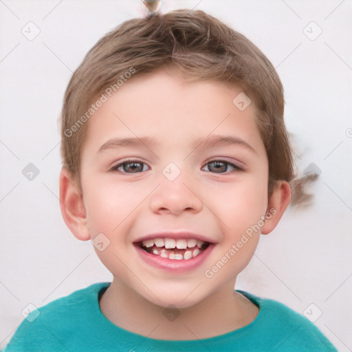 Joyful white child male with short  brown hair and brown eyes