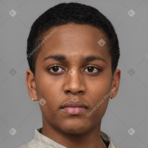 Neutral latino young-adult male with short  brown hair and brown eyes