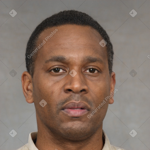 Neutral latino young-adult male with short  brown hair and brown eyes