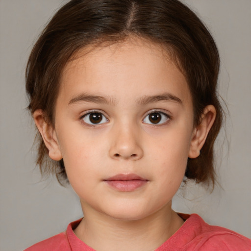 Neutral white child female with medium  brown hair and brown eyes