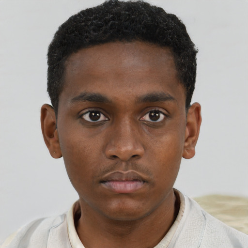 Neutral black young-adult male with short  brown hair and brown eyes