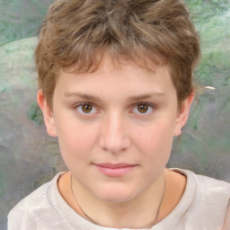 Neutral white child female with short  brown hair and brown eyes