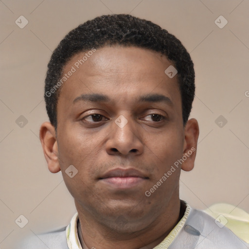 Neutral latino young-adult male with short  brown hair and brown eyes