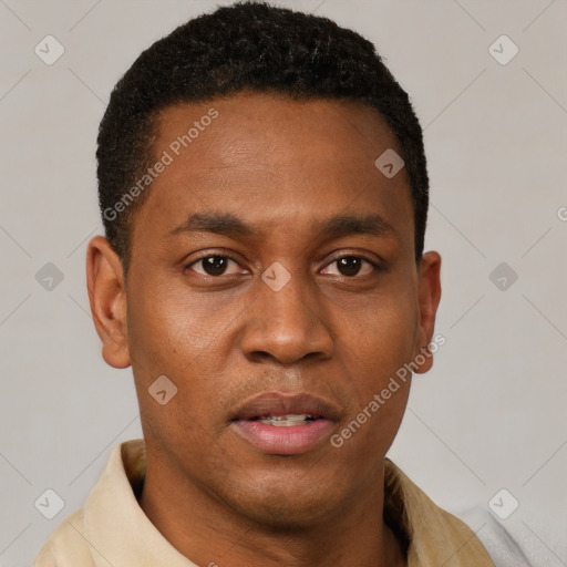 Neutral black young-adult male with short  brown hair and brown eyes