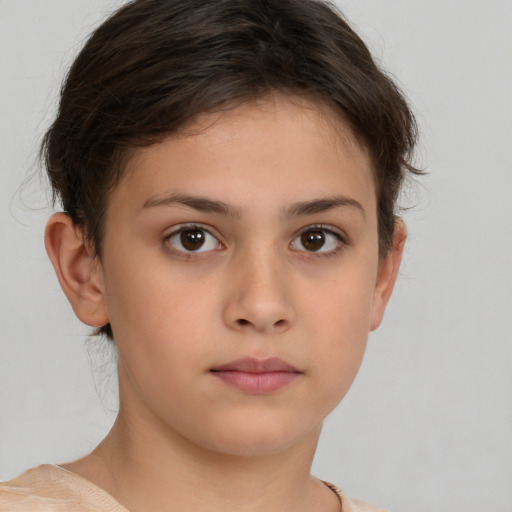 Neutral white child female with short  brown hair and brown eyes