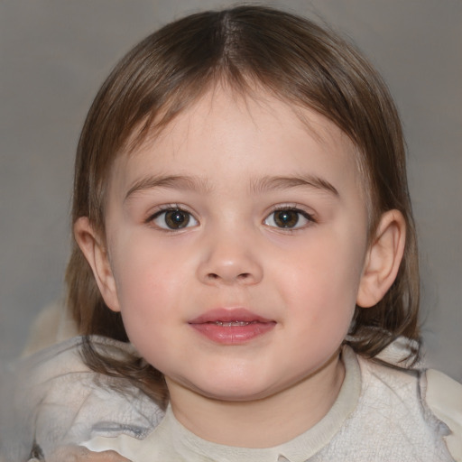 Neutral white child female with medium  brown hair and brown eyes