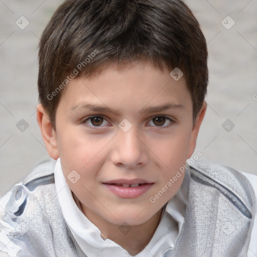 Joyful white child male with short  brown hair and brown eyes