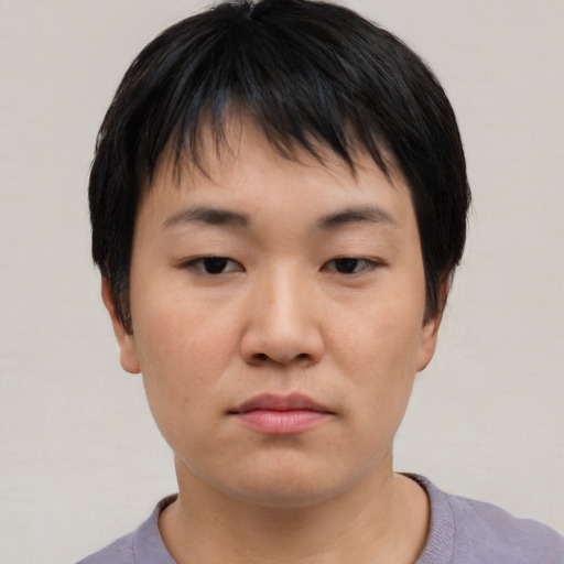 Neutral asian young-adult male with short  black hair and brown eyes