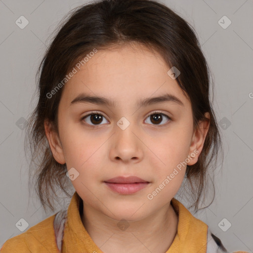 Neutral white child female with medium  brown hair and brown eyes