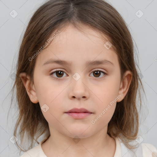 Neutral white child female with medium  brown hair and brown eyes