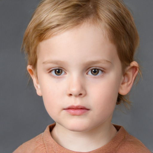 Neutral white child female with short  brown hair and grey eyes