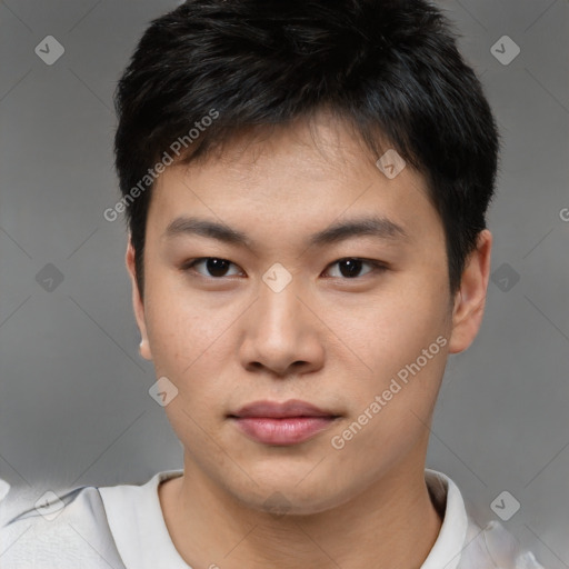 Neutral asian young-adult male with short  brown hair and brown eyes