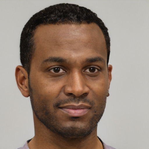 Neutral black young-adult male with short  brown hair and brown eyes
