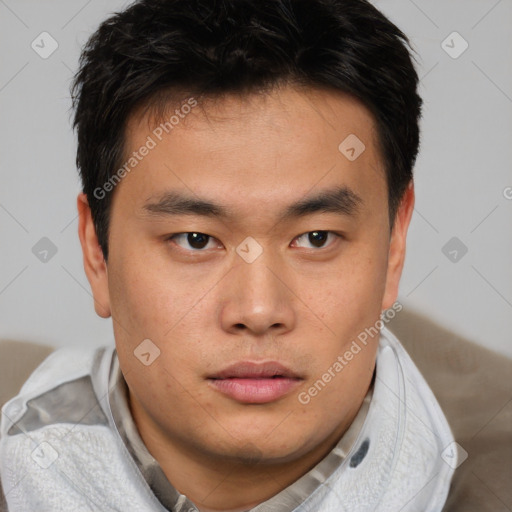 Neutral asian young-adult male with short  brown hair and brown eyes