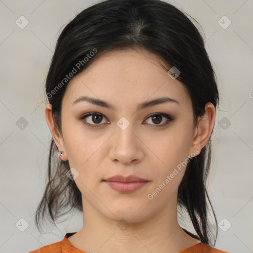 Neutral asian young-adult female with medium  brown hair and brown eyes