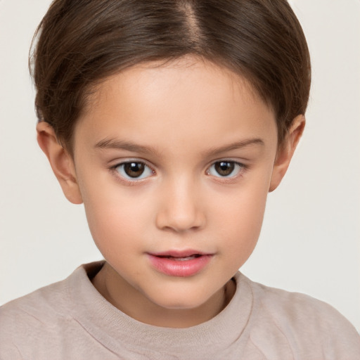 Neutral white child female with short  brown hair and brown eyes