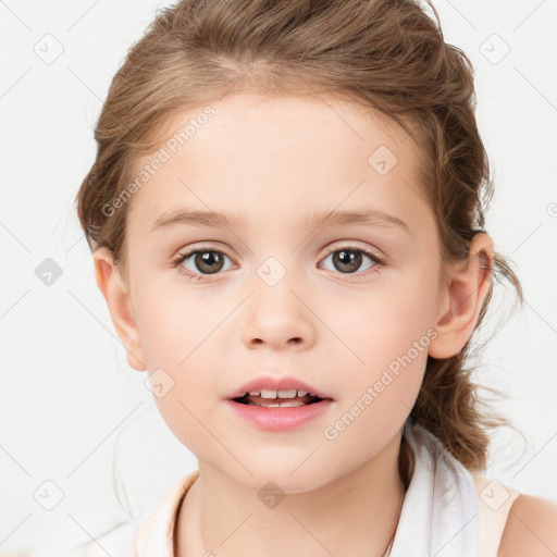 Neutral white child female with short  brown hair and brown eyes