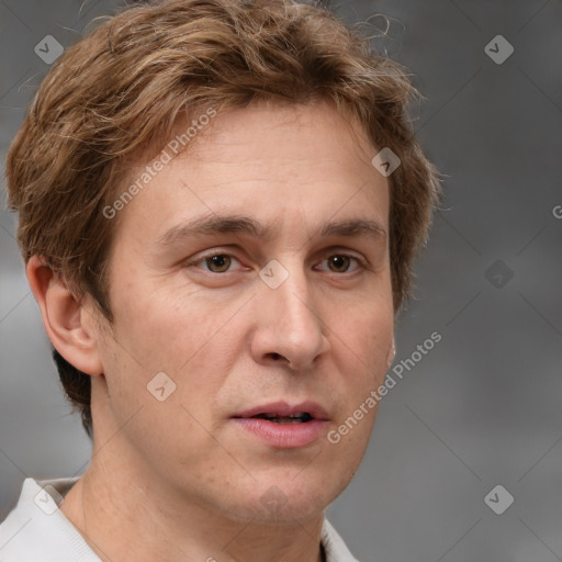 Neutral white adult male with short  brown hair and brown eyes