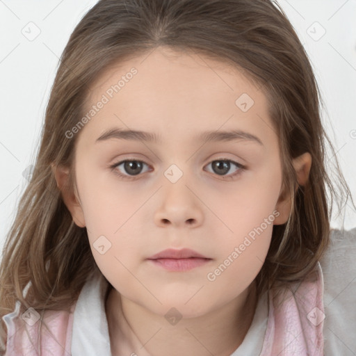 Neutral white child female with medium  brown hair and brown eyes