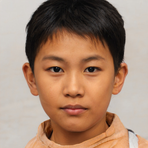 Neutral asian child male with short  brown hair and brown eyes