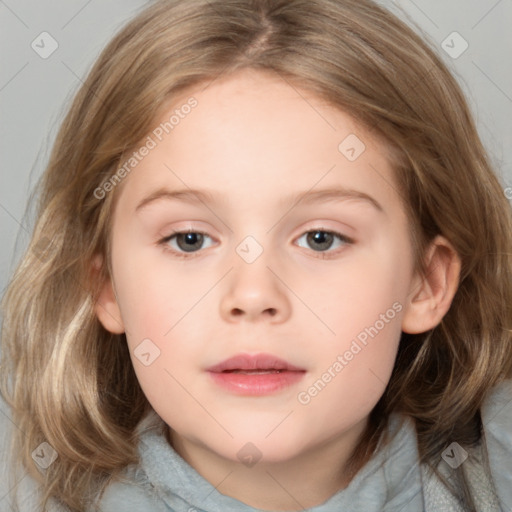 Neutral white child female with medium  brown hair and brown eyes