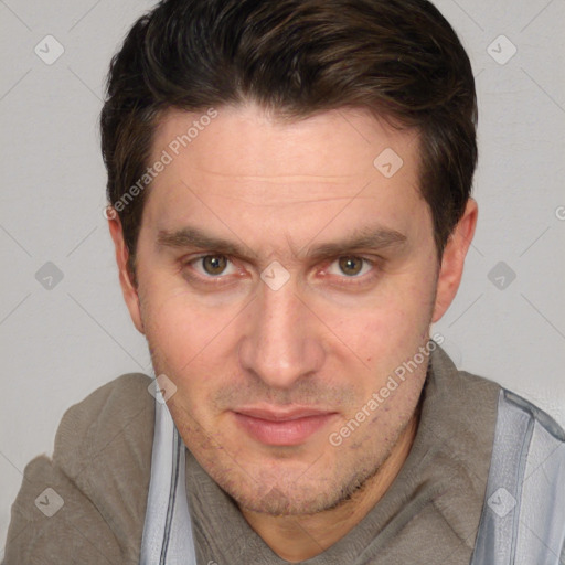 Neutral white adult male with short  brown hair and brown eyes