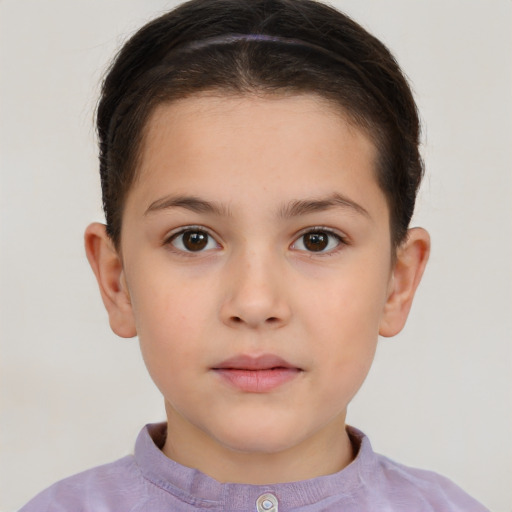 Neutral white child female with short  brown hair and brown eyes