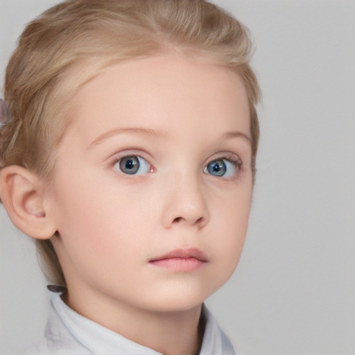 Neutral white child female with short  brown hair and blue eyes