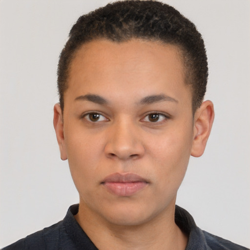 Neutral black young-adult male with short  brown hair and brown eyes