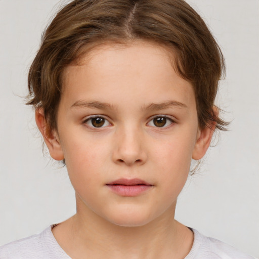 Neutral white child female with short  brown hair and brown eyes