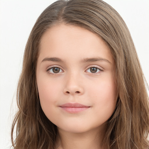 Neutral white child female with long  brown hair and brown eyes