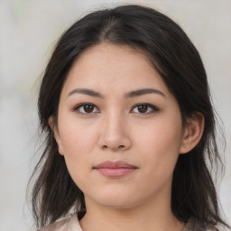 Neutral asian young-adult female with medium  brown hair and brown eyes