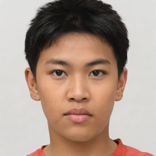 Neutral asian young-adult male with short  black hair and brown eyes