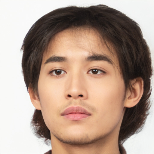 Neutral asian young-adult male with short  brown hair and brown eyes